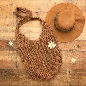 Scala Boho Woven Raffia Shoulder Bag Beach, Vacation, Slouchy Style